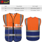 zojo High Visibility Safety Vests With Pockets, Pack of 10,Wholesale Reflective Vest for Outdoor Works, Cycling, Jogging, Walking,Sports - Fits for Men and Women(2XL-Mix Orange & Blue)