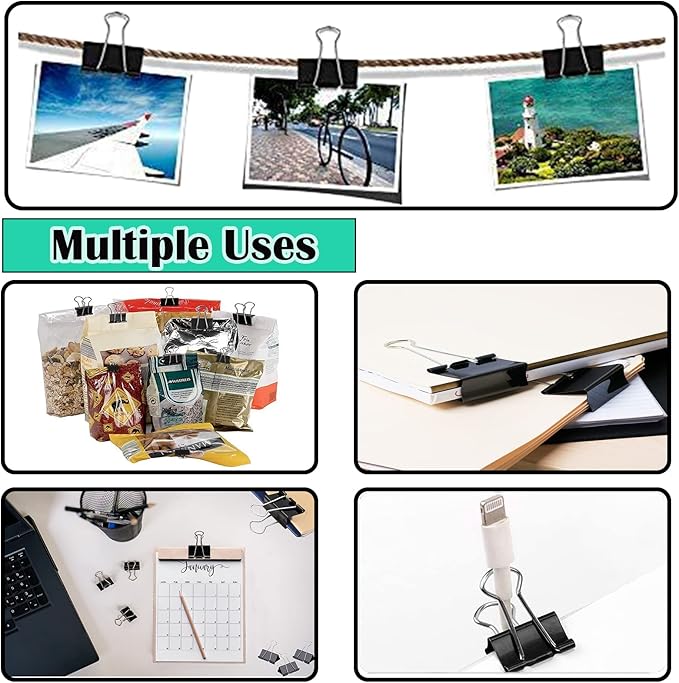144 Pcs Binder Clips, 1-Inch Medium Paper Clamps for Document Clamp, File, Wide Metallic, Office School and Home Supplies（Black）