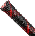 Expandable Braided Sleeving, PET Automotive Wire Loom, Flexible Cable Management for Audio Video and Other Home Device, Cord Protector from Pets (Black Red, 1/2" x 25ft)