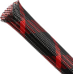 Expandable Braided Sleeving, PET Automotive Wire Loom, Flexible Cable Management for Audio Video and Other Home Device, Cord Protector from Pets (Black Red, 1/8" x 25ft)
