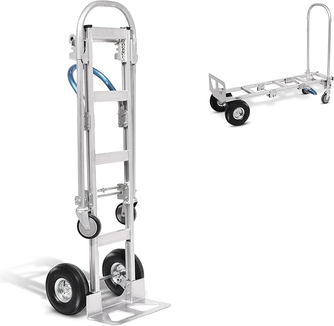 Olympia Tools 2-in-1 Aluminum Convertible Hand Truck - Industrial Heavy Duty Appliance Dolly 4-Wheel Platform Cart - Up to 770 LBS Loading Capacity Mobility Moving Dolly - 2 Positions, 62" Height