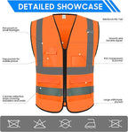 Reflective Safety Vest for Men Women with 5 Pockets and Zipper Front High Visibility Construction Vest Meets ANSI/ISEA Standards