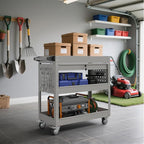 3 Tier Rolling Tool Cart on Wheels, 450 LBS Capacity Tool Cart with Drawers, Heavy Duty Rolling Utility Cart on Wheels, Rolling Tool Work Carts for Garage, Warehouse and Repair Shop,Grey