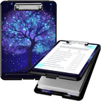 Clipboard with Storage, High Capacity Plastic Storage Clipboard with Pen Holder for Women Teachers Work, School & Office Supplies, Cute Pattern Decorative Clipboards, Fluorescent Tree