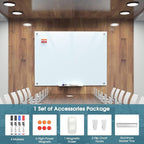 MaxGear Glass Whiteboard 48x36 Inches Wall Mounted, Magnetic White Board with 1 Eraser, 1 Accessory Tray, 4 Markers and 6 Magnets, Large Frameless Dry Erase Board for Office, School, Home