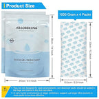 Large Desiccant Packs, 1000 Gram 4 Packs Container Desiccant, Silica Gel Car Dehumidifier by Reusable, Large Moisture Absorbers for Electric Tool, Basement, 3D Filaments and Safes