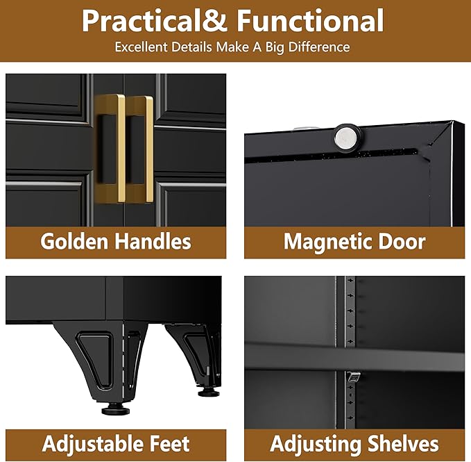 Kitchen Pantry Cabinet, 75" Tall Pantry Cabinet with Drawer, Metal Storage Cabinets with Doors and Shelves, Freestanding Food Cupboards for Dining & Living Room, Black, Assembly Required