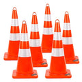 BATTIFE 28 Inch Traffic Safety Cones 6 pcs with Reflective Collars, PVC Orange Construction Cones for Home Road Parking Use