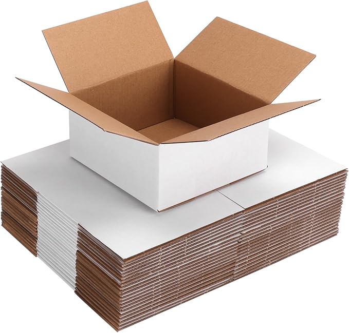 25 Pack Small Shipping Boxes 6x6x3 Inches, White Corrugated Cardboard Box for Shipping, Packing, Business, DIY