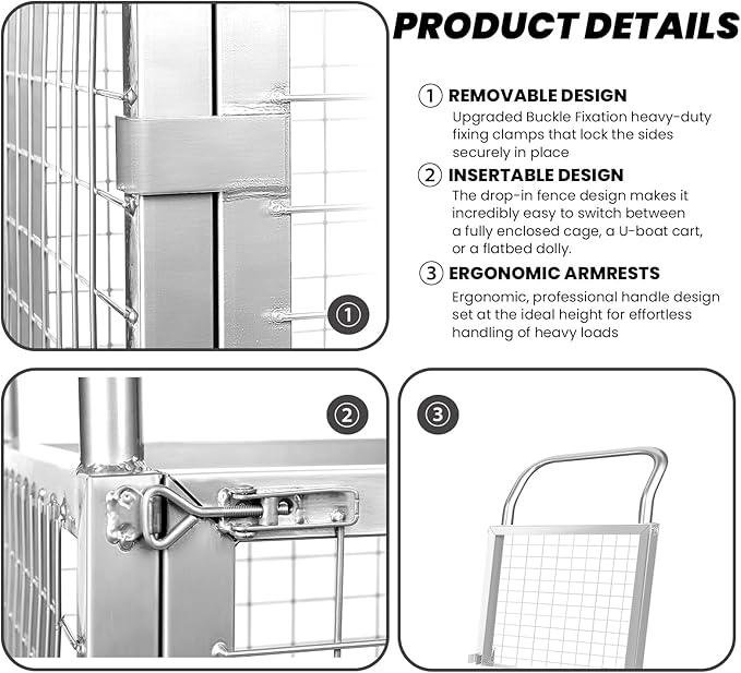 Platform Truck with Cage 2200 LBS - 40" x 24" Heavy Duty Steel Utility Cart with Removable Wire Mesh Sides, Industrial Push Cart for Warehouse, Stocking, and Moving