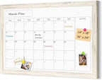4 THOUGHT Whiteboard Calendar 24" x 18" Magnetic Dry Erase Board Wood Frame Wall-Mounted Monthly Planner White Board Decorative Notice Board for Office School Home, White Vintage