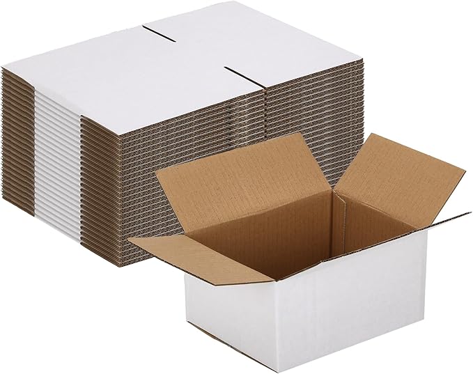 25 Pack Shipping Boxes 8x6x4 Inches, White Corrugated Cardboard Mailing Box for Packing, Mailing, Small Business