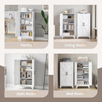 Yizosh Metal Storage Cabinet with 2 Doors and 3 Adjustable Shelves - 47" White Kitchen Pantry Storage Cabinet Locker for Kitchen,Living Room,Dining Room