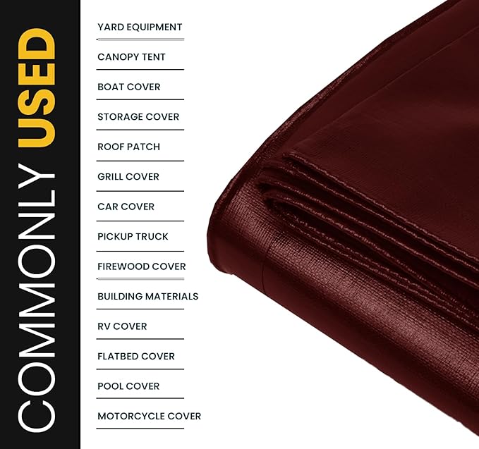 PROTARP Extra Heavy Duty 16 Mil Tarp Cover, Waterproof, UV Resistant, Rip and Tear Proof, Poly Tarpaulin with Reinforced Edges for Roof, Camping, Patio, Pool, Boat. (Maroon/Black 20′ X 30′)
