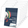 Remerry 12 Pcs Acrylic Sign Holder with Business Card Holder Slanted Paper Stand Clear Brochure Display Stand Heavy Duty Plastic Signs for Office Table Advertisement Flyer (8.5 x 11 Inch)