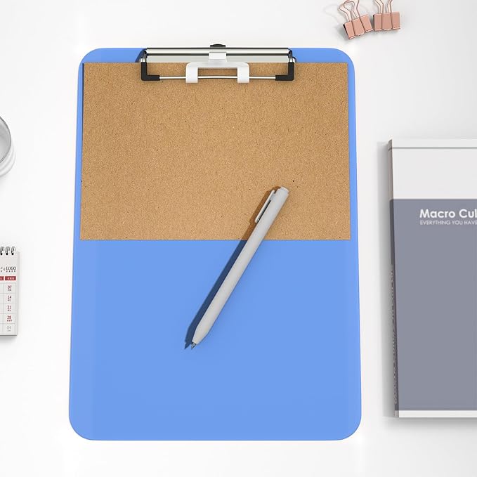 Hongri Plastic Clipboard with Pen Holder, Blue 8.5x11 Letter Size Clip Board for Classroom, Office, Students, Nurses and Women, Low Profile Clip, Size 12.5 x 9 in(Pack of 2)