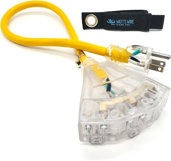 2 ft Short Outdoor Extension Cord Waterproof - 12 Gauge Heavy Duty Extension Cord Splitter Outdoor 2 ft - Lighted Outdoor Extension Cords with Multiple Outlets - Watts Wire - 2' Grounded