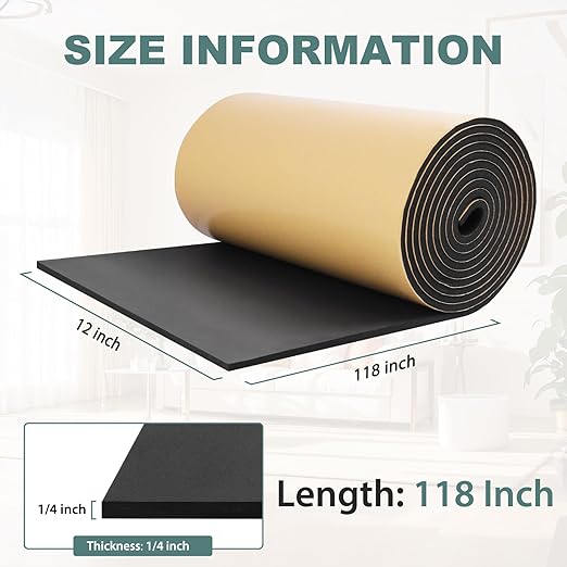FONUNO Foam Padding Sheets with Adhesive Foam Insulation Neoprene Sheets Closed Cell Insulation Neoprene Rubber Roll for Gaskets Liner Crafts DIY Projects, Black, 12" Wide x 118" Long x 1/4" Thick