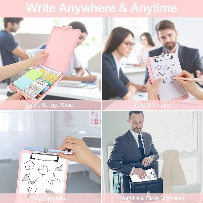 Small Clipboard with Storage, A5 Clipboards with Pen Holder, Half Letter Clip Boards 6x9 Mini Plastic Clipboard with Low Profile Clip for Classroom, School, Office Supplies (Light Pink)