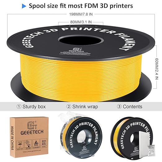 Geeetech Yellow PLA Filament 1.75mm, 3D Printer Filament Dimensional Accuracy +/- 0.02 mm, Upgrade Tidy Winding Tangle-Free, 1kg Spool(2.2lbs) Fit Most FDM 3D Printers