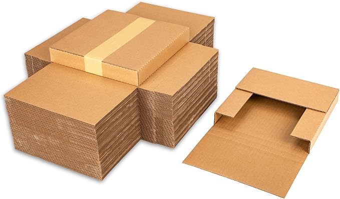 50 Pack 7" 45 RPM Vinyl Record Mailers, 7.5"L x 7.5"W x 1.1"H Kraft Corrugated Album Shipping Boxes for Small Business Packaging Mailing Moving Storage, with Fragile Stickers