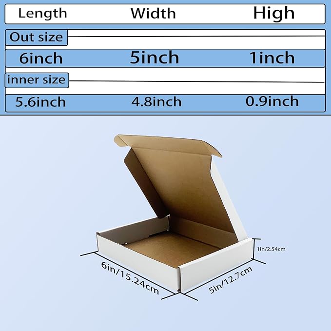 6x5x1 inch White Shipping Boxes 50 Pack, Small Corrugated Cardboard Mailer Boxes Bulk for Packaging Business Mailing Gift，Mini Mailer Boxes for Packaging Supplies Business Present