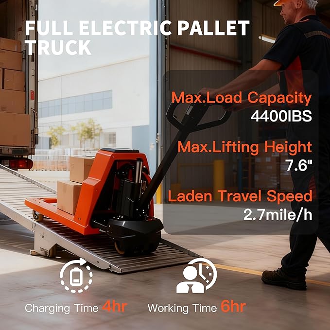 Full Electric Pallet Jack, 4400lbs Capacity Electric Pallet Lift Trucks, 48" x 27" Fork Size Powered Lithium Battery Pallets Truck for Indoor Spaces Warehouse Storage and Material Handling