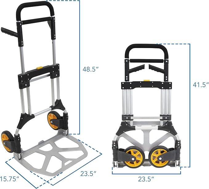 Mount-It! Folding Dolly, Aluminum Trolley, Industrial Grade Heavy Duty 440 Lb Capacity Hand Truck with Durable Rubber Wheels, Ergonomic Telescoping Handle for Indoor Outdoor, Foldable & Moving Dolly