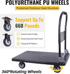 Hand Cart 660 lbs, Push Cart Dolly Black, Capacity Platform Truck Foldable Platform Cart Upgraded Heavy Duty Moving Cart with PU Wheels for Home Garden Warehouse Garage Workshops