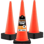 Xpose Safety 36 Inch Orange Traffic Cones Heavy Duty 12lb, 8-Pack - Multipurpose PVC Plastic Safety Cone for Parking, Soccer, Caution, Kids and Construction - DOT Approved