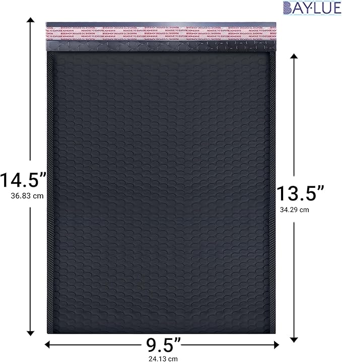 Black 9.5x14.5 Inch Poly Bubble Mailers #4 | Self Seal Large Padded Envelopes | Air Cushioned Bubble Mailer | Usable Size 9.5x13 Inch | Waterproof Lightweight Mailing Shipping Bags | 100 Pack Bulk
