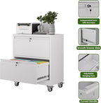 Aobabo 2 Drawer Lateral File Cabinet with Wheels, Lockable Metal Filing Cabinet for Home Office, Legal/Letter Size,White,Required Assembled,15.87" D x 28.94" W x 34" H