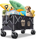 Collapsible Wagon, 440lbs Foldable Wagons Carts with Big Wheels, Heavy Duty Folding Wagon for Beach/Garden/Camping/Grocery-Ink Black