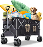 Collapsible Wagon, 440lbs Foldable Wagons Carts with Big Wheels, Heavy Duty Folding Wagon for Beach/Garden/Camping/Grocery-Ink Black
