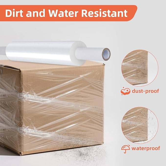 15in Stretch Wrap Roll - Heavy Duty Industrial Strength 15" 1200ft with Extended Cardboard Handles, Clear Cling Shrink Wrap Film Roll 60 Gauge - Ideal for Furniture, Moving, Pallet Packing(2 Rolls)