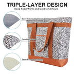 Insulated Reusable Tote Bag for Grocery Shopping for Women/Men, Pizza/Food Delivery Bag to Keep Food Cold/Hot for Commercial Delivery Services, Cooler bags for Travel/Beach/Picnic, Cow Print