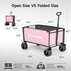 EchoSmile Collapsible Wagon Cart for Camping & Beach - Heavy Duty 400lbs Capacity All-Terrain Cart with Wide Wheels, Portable Folding Utility Wagon for Grocery, Garden, Sports,Pink&Gray