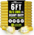 6ft Outdoor/Indoor Extension Cord 10/3 Gauge Ultra Heavy Duty 3 Prong SJTW, Waterproof, ETL Listed, Flexible Cold-Resistant Long Power Cord,15A 125V 1875W, Yellow by LifeSupplyUSA
