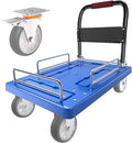 Heavy Duty Platform Truck Cart with Brake Wheels & Foldable Fences 1300lbs Capacity Flatbed Cart for Moving and Transport 36"x24" Moving Dolly for Warehouse/Industrial/Home, Blue