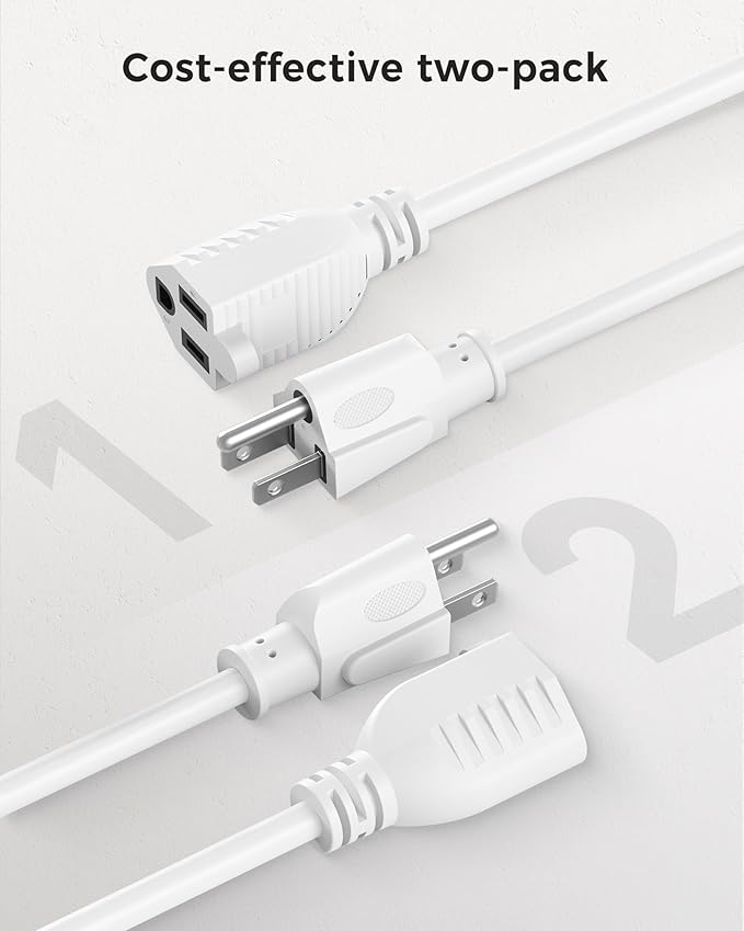[ETL Listed] Cable Matters 2-Pack 16 AWG Heavy Duty 13A Power Extension Cord - 3ft, 3 Prong Power Cord Extension, NEMA 5-15P to NEMA 5-15R, White