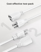 [ETL Listed] Cable Matters 2-Pack 16 AWG Heavy Duty 13A Power Extension Cord - 3ft, 3 Prong Power Cord Extension, NEMA 5-15P to NEMA 5-15R, White