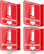 GicnKeuz Fire Extinguisher Sign, 6" x 6" Fire Extinguisher Projecting Sign with Down Arrow, Two-Sided Acrylic L-Signs, Including Screws, Easy to Install, Home Office/Business Use (4 Pack)