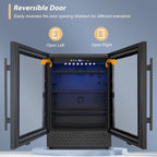 Tylza Beverage Refrigerator 24 Inch, Under Counter/Freestanding Drink Fridge, 190 Cans Beverage Cooler with Glass Door, Reversible Door, Low Noise, Quick Cooling - for Beer, Soda, ETC, Black