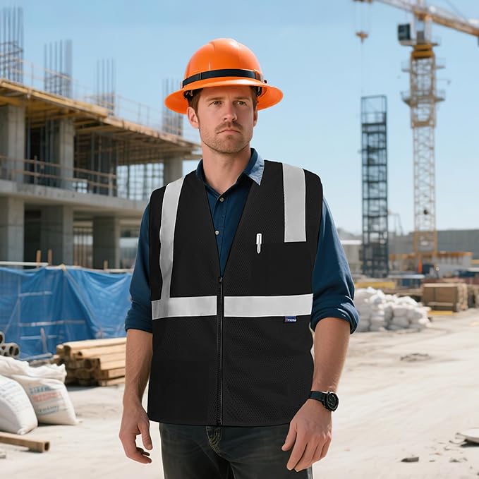 AYKRM 2 Pockets Reflective Safety Vest High Visibility Class II Mesh Vest for Women & Men Meets ANSI Standards