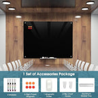MaxGear Glass Whiteboard 48x36 Inches Wall Mounted, Magnetic Black Dry Erase Board with 1 Eraser, 1 Accessory Tray, 4 Markers and 6 Magnets, Large Frameless White Board for Office, School, Home