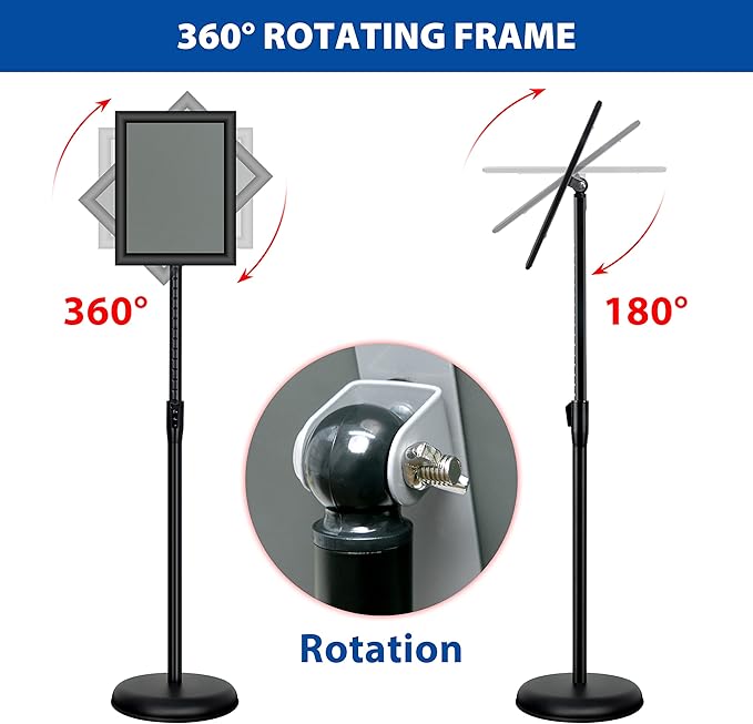 2Pack 8.5x11 Inch Adjustable Pedestal Poster Sign Stand, Heavy Duty Floor Standing Sign Holder Stand Aluminum Snap Open Frame for Vertical and Horizontal View Sign Displayed(Black)