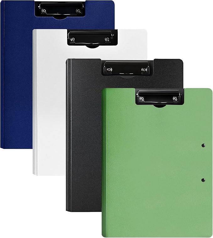4 Pack Foldable Clipboards, A4 Clipboard Folder, Office Clipboard Folder with Double Clips Metal Clip, Storage Clipboards for Office, School or Medical Field(4 Colors)