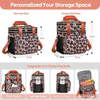 GLENKEY Expandable Insulated Lunch Box, Double Deck Lightweight Large Lunch Bag Tote Leakproof Cooler Bags for Women Adults Work Outdoor Picnic Daytrip, Leopard, 16L