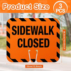 3 Pcs Plastic Sidewalk Closed Sign Bulk for Traffic Cones Top Road Warning Signs 10.4" Height x 12.6" Width x 0.05" Thickness for Outdoor Barricade Construction Caution
