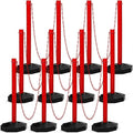 Geiserailie 12 Pack Crowd Control Stanchions Plastic Stanchions Poles with 5FT Plastic Chain Crowd Control Barrier with Fillable Base Traffic Delineator Post for Parking Lot Construction Cone (Red)